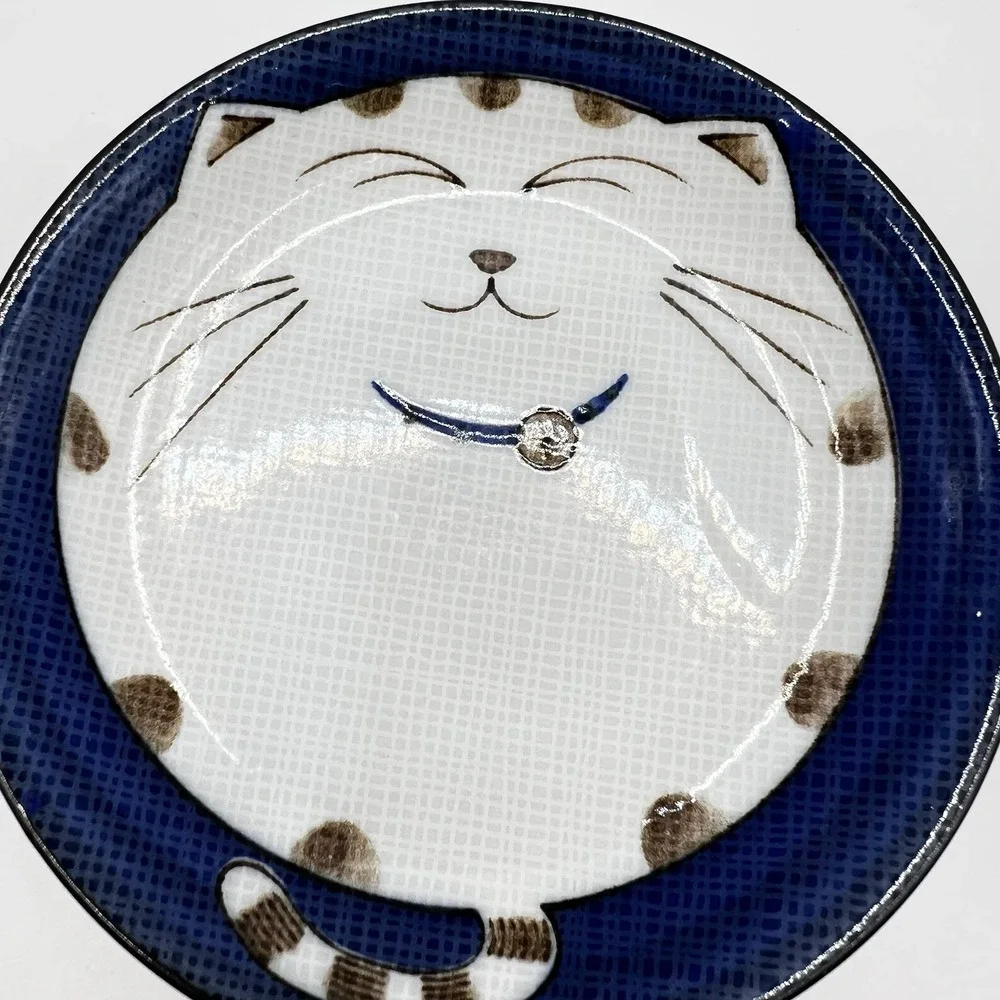 Happy Cat Sauce Bowl Blue Japan Warai Neko 4 1/2